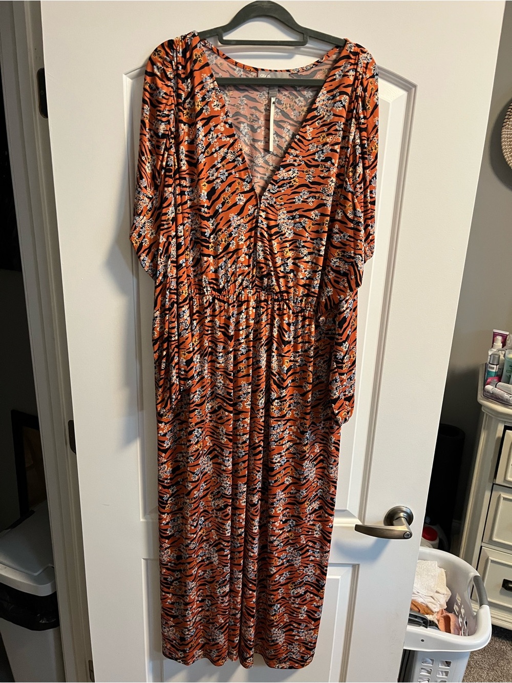 ASOS Orange and Black Animal-Print V-Neck Maxi Dress